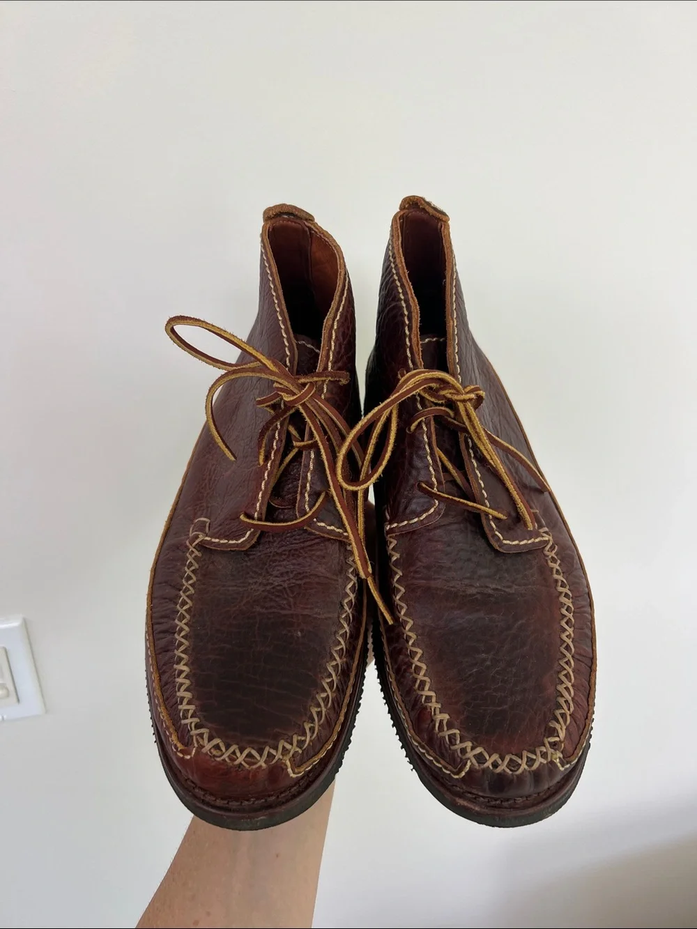 Chippewa red brown leather oxblood burgundy moc toe chukka boots shoes 7.5 2E